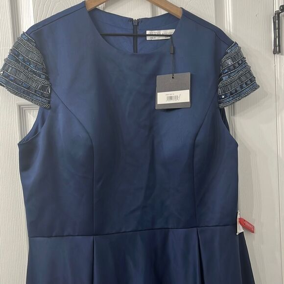 NWT Mac Duggal Women's Ieena High Neck Cap Sleeve Tea Length Dress sz 18 - Picture 6 of 10